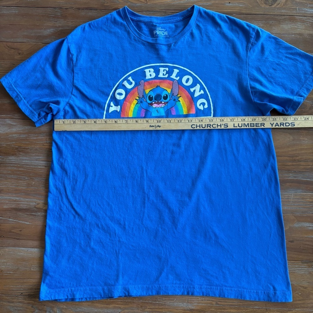 Disney Pride Collection Blue Shirt with “You Belong” & Stitch Graphic Size L - Picture 5 of 7